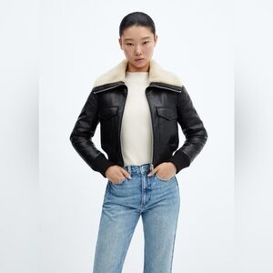 Mango Shearling Lined bomber jacket (Size S)